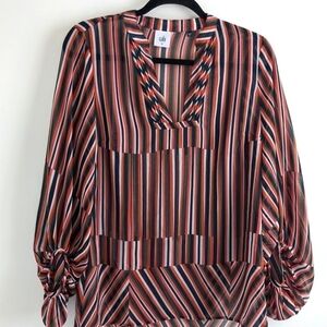 CABI Sheer Striped Tunic Blouse XS Oversized Bishop Sleeves